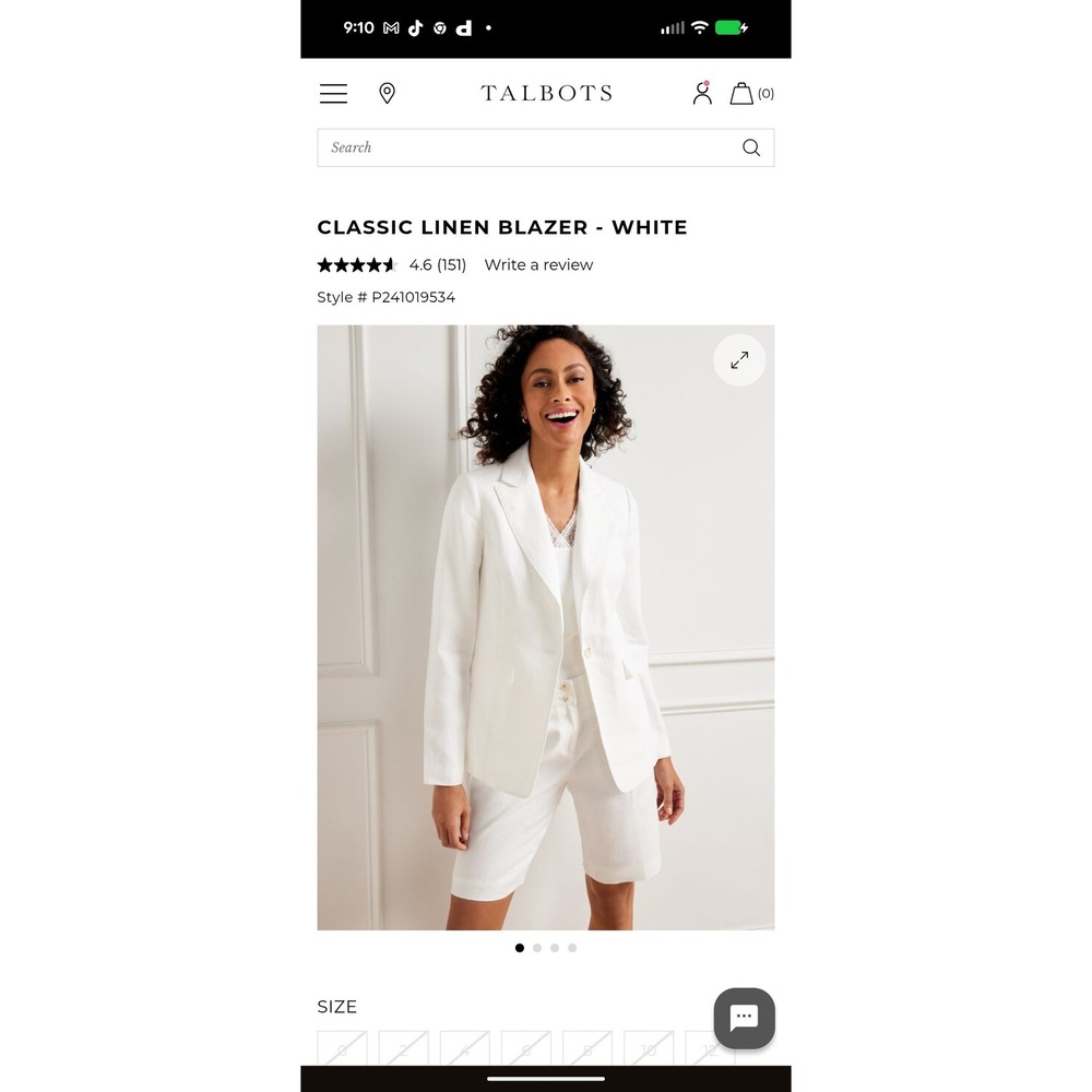 Talbots Classic Linen Blazer White Petite 10 Button Front Lined